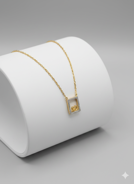 Heart in Frame Gold Necklace