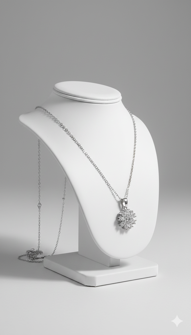 Sparkle Bloom Silver Necklace - Rotating