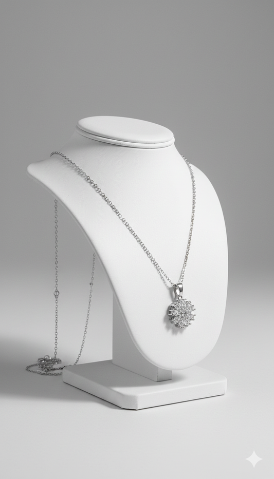 Sparkle Bloom Silver Necklace - Rotating