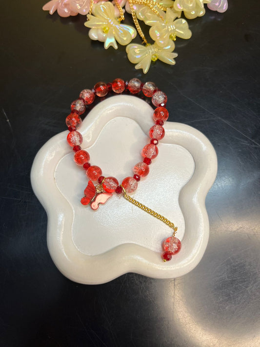 Crackled Glass Beads Bracelet with Charm - 1