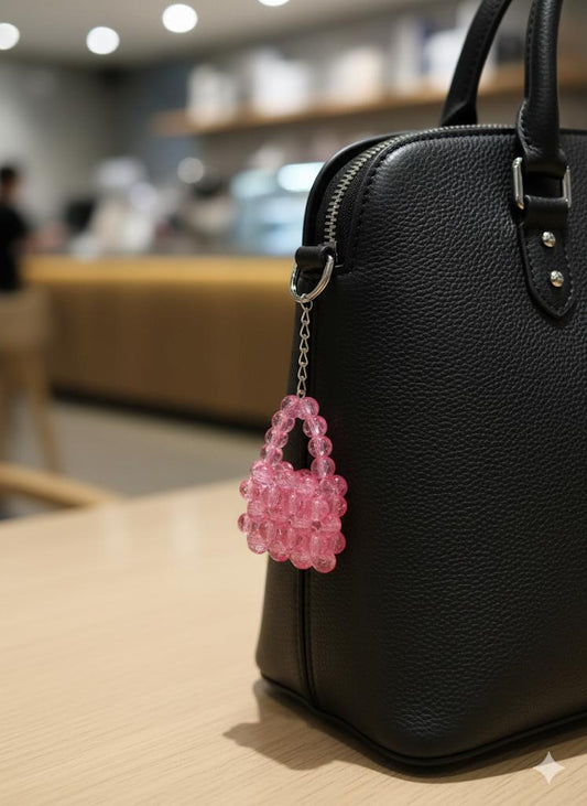 Glass beads Bag Keychain - pink