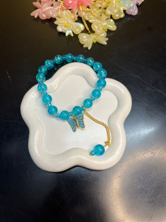 Crackled Glass Beads Bracelet with Charm - 3