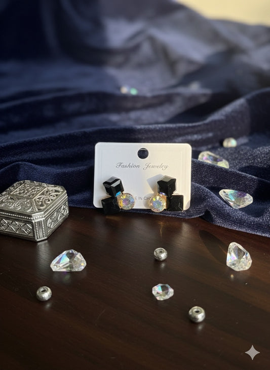 Onyx Cube & Aurora Borealis Studs