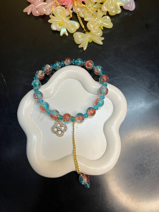 Crackled Glass Beads Bracelet with Charm - 4