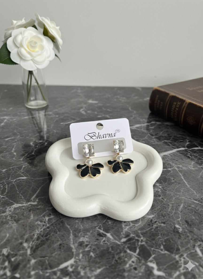Black Blossom Crystal Drop Earrings