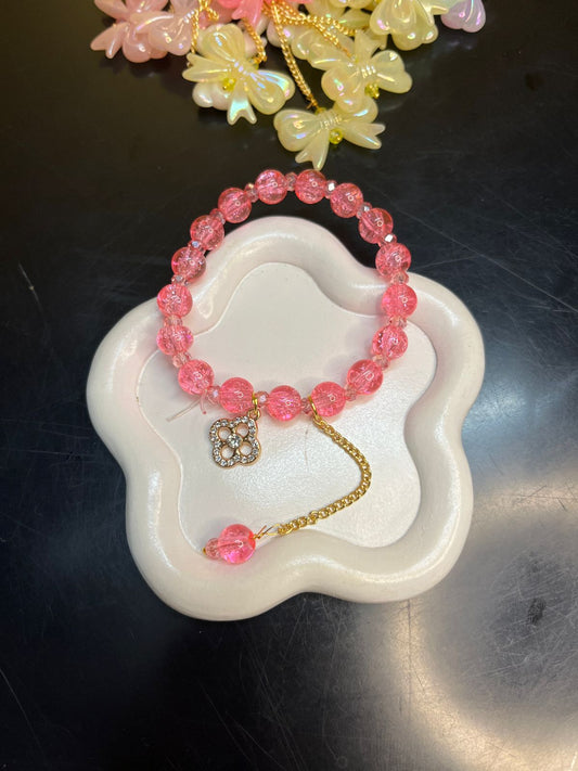 Crackled Glass Beads Bracelet with Charm - 5