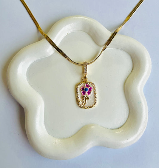 Pink Flower Snake Gold Necklace
