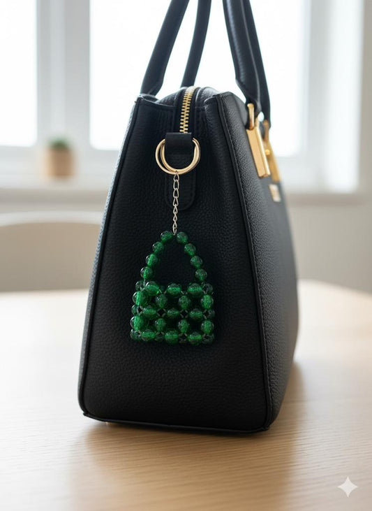 Glass beads Bag Keychain - Dark Green