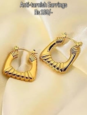 Square Gold Anti Tarnish Hoop Earrings