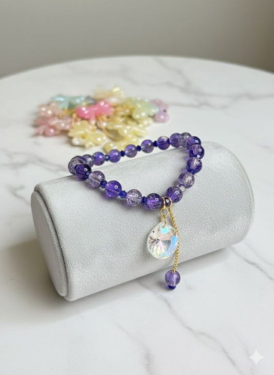 Crackled Glass Beads Bracelet with Charm - 7