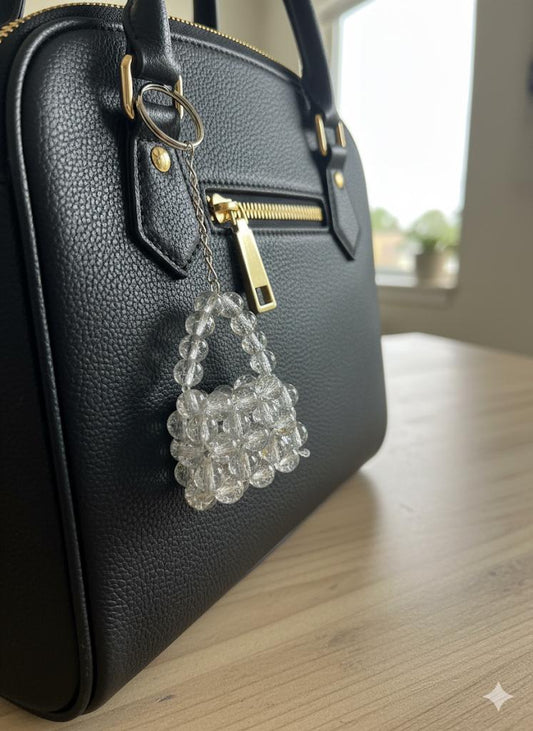 Glass beads Bag Keychain - White Crystal