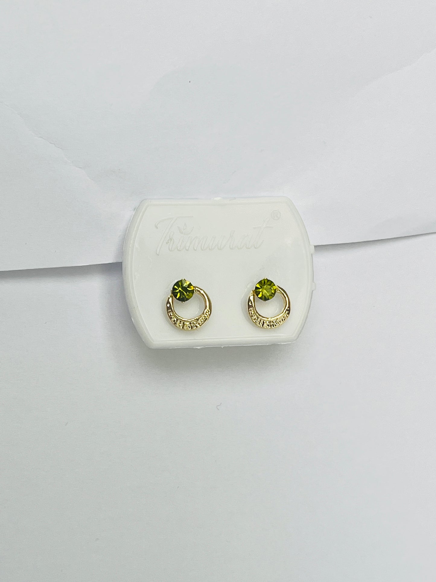 Green Stone Gold Stud Earrings