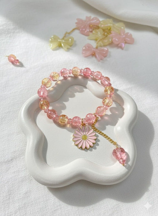 Crackled Glass Beads Bracelet with Charm - 8