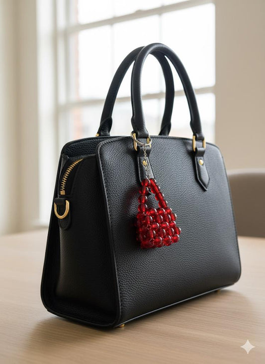 Glass Beads Bag Keychain - Red