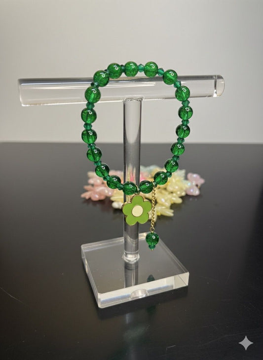 Crackled Glass Beads Bracelet with Charm - 9