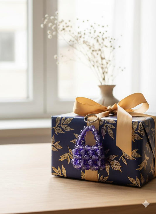 Glass beads Bag Keychain - Purple