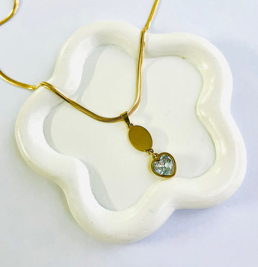 AD Stone Heart Snake Gold Necklace - Antitarnish