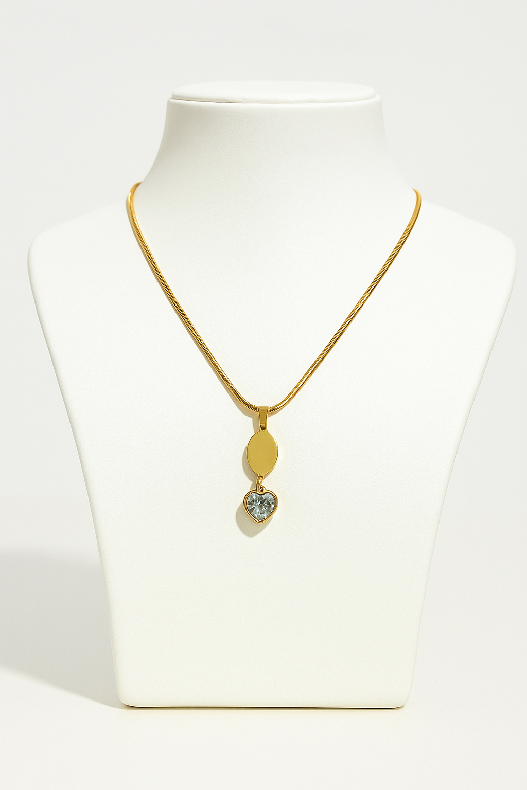 AD Stone Heart Snake Gold Necklace - Antitarnish