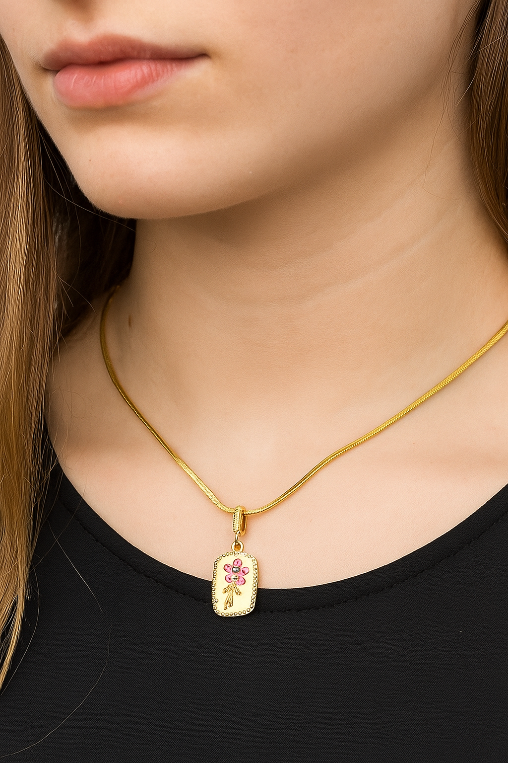 Pink Flower Snake Gold Necklace