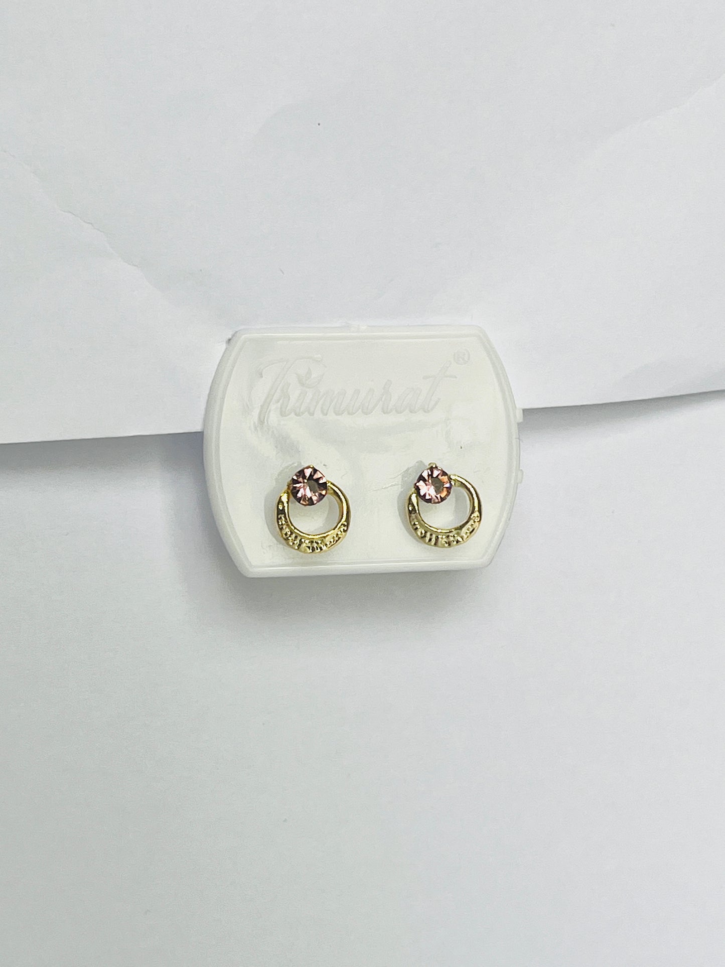 Pink Stone Gold Stud Earrings