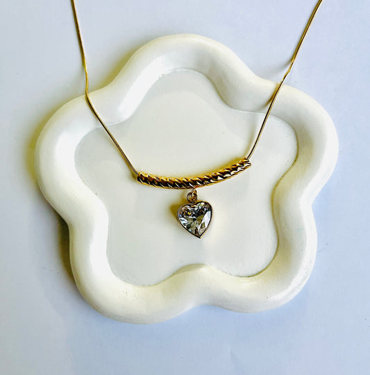 AD Stone Heart Gold Necklace - Antitarnish