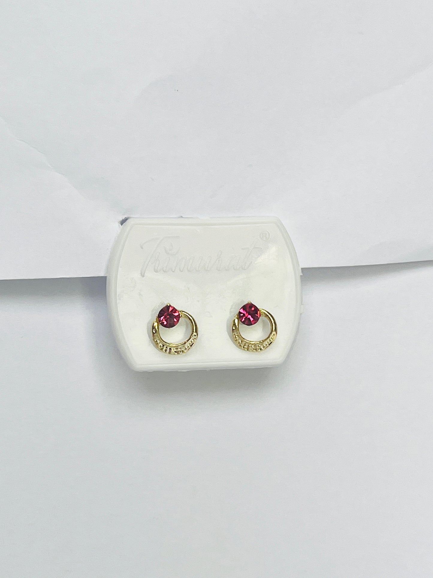 Pink Stone Gold Stud Earrings
