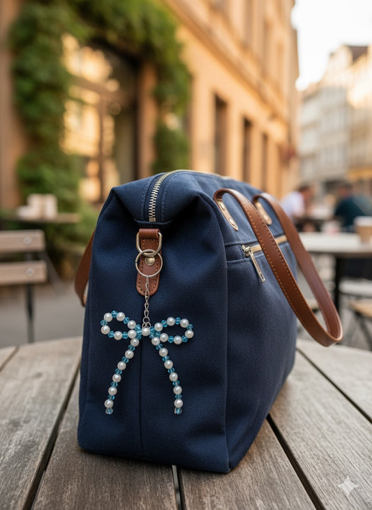 Bow Keychain for Handbag - blue&white