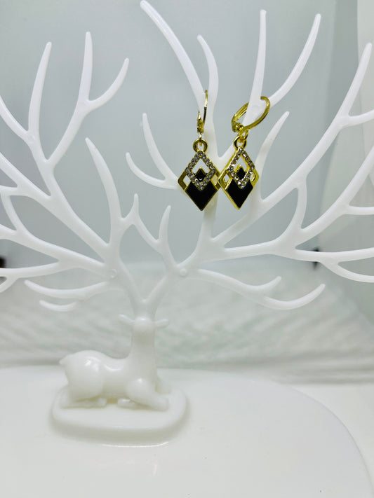 Black Rhombus Gold Earrings