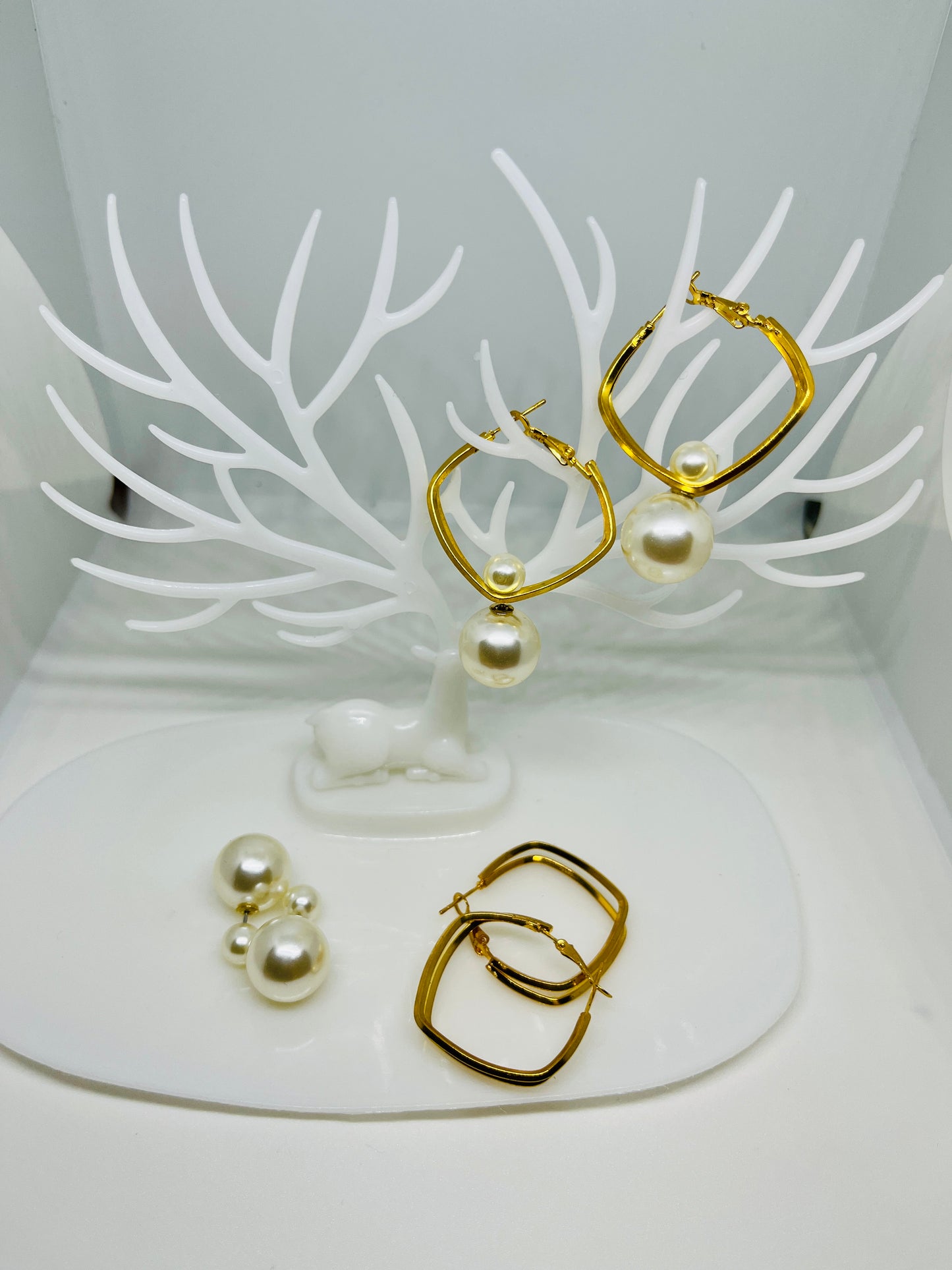 Elegent Pearl Drop Hoop Earrings