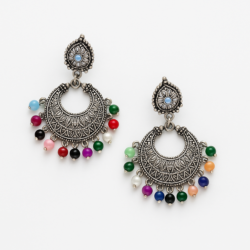 German Silver Beaded Earrings