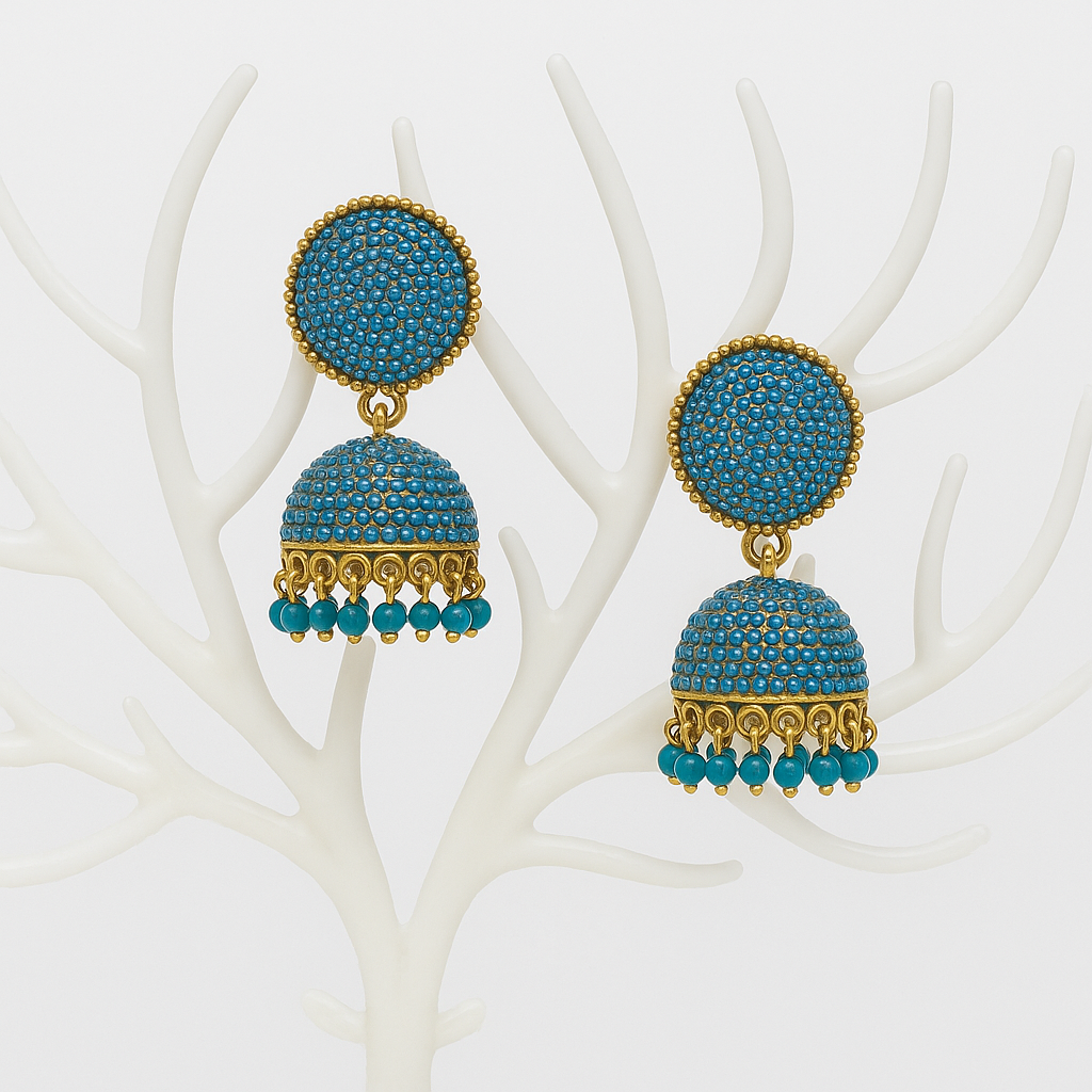 Shoppers Blue Golden Traditional Jhumka