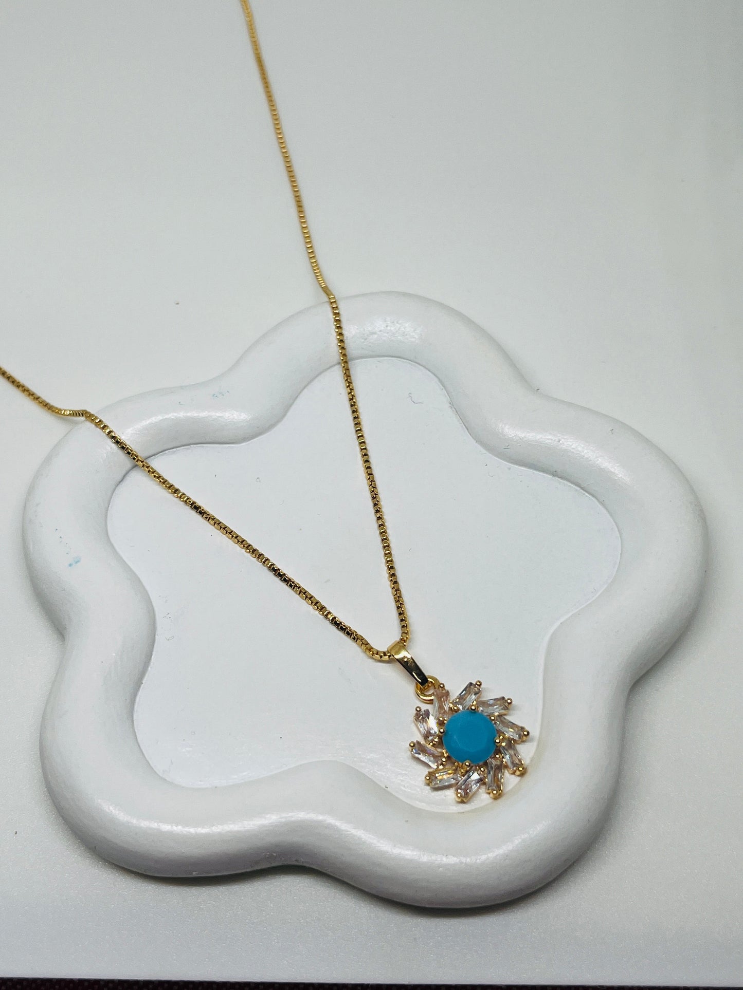 Aquamarine Gold Necklace - Antitarnish
