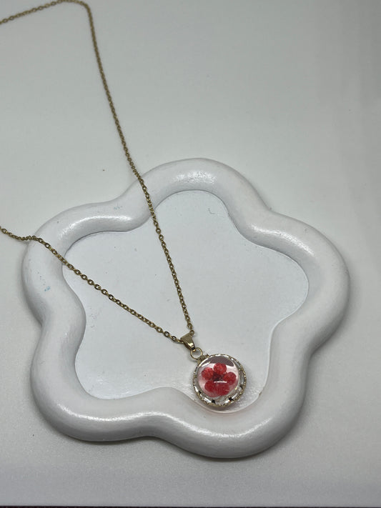 Red Flower Raisin Gold Necklace - Anti-tarnish