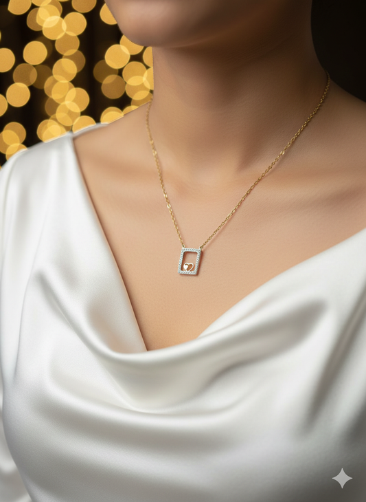 Heart in Frame Gold Necklace