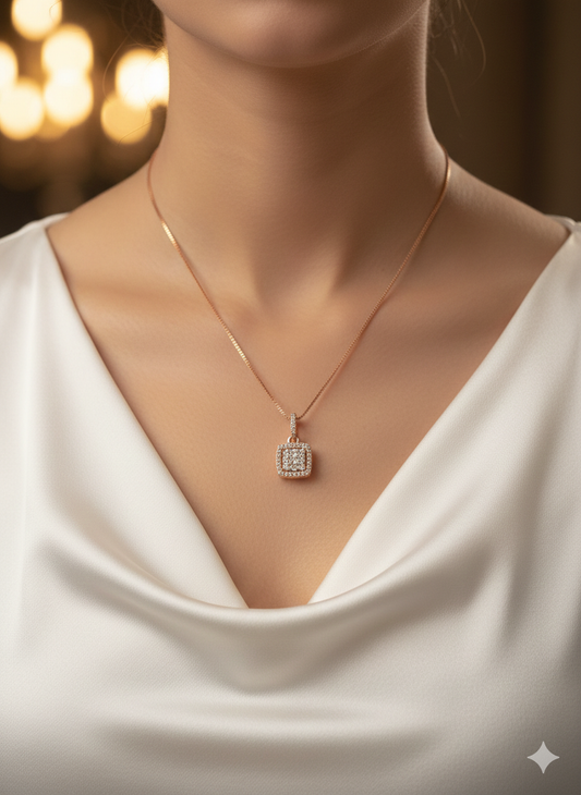 Crystal Halo Square Necklace