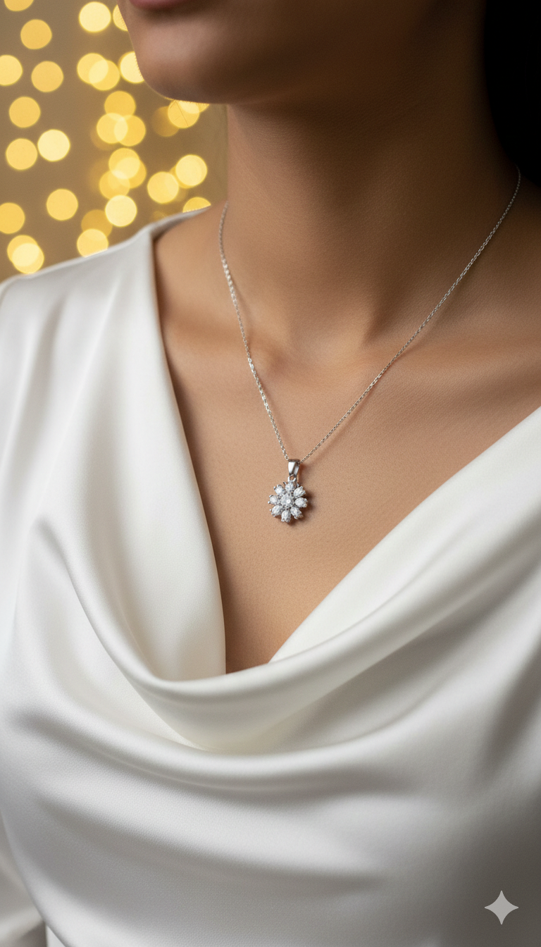 Sparkle Bloom Silver Necklace - Rotating