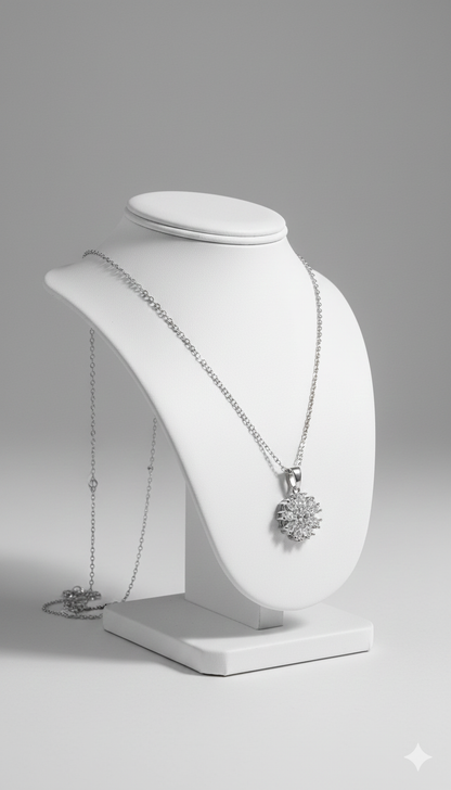 Sparkle Bloom Silver Necklace - Rotating