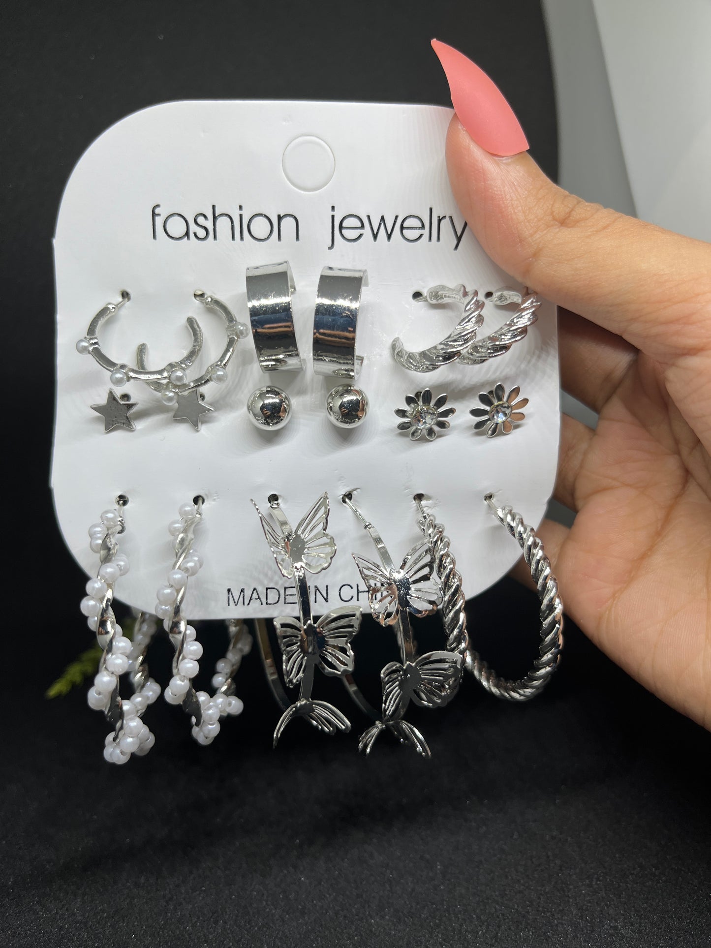 Silver earrings set of 9