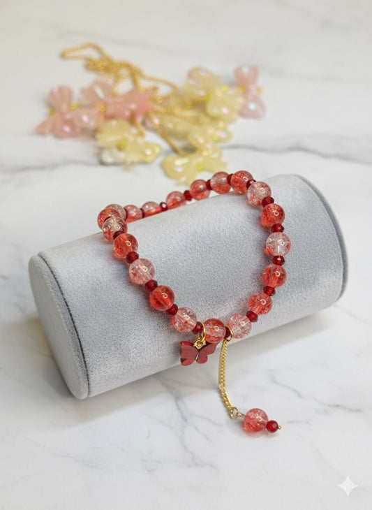 Crackled Glass Beads Bracelet with Charm - 1