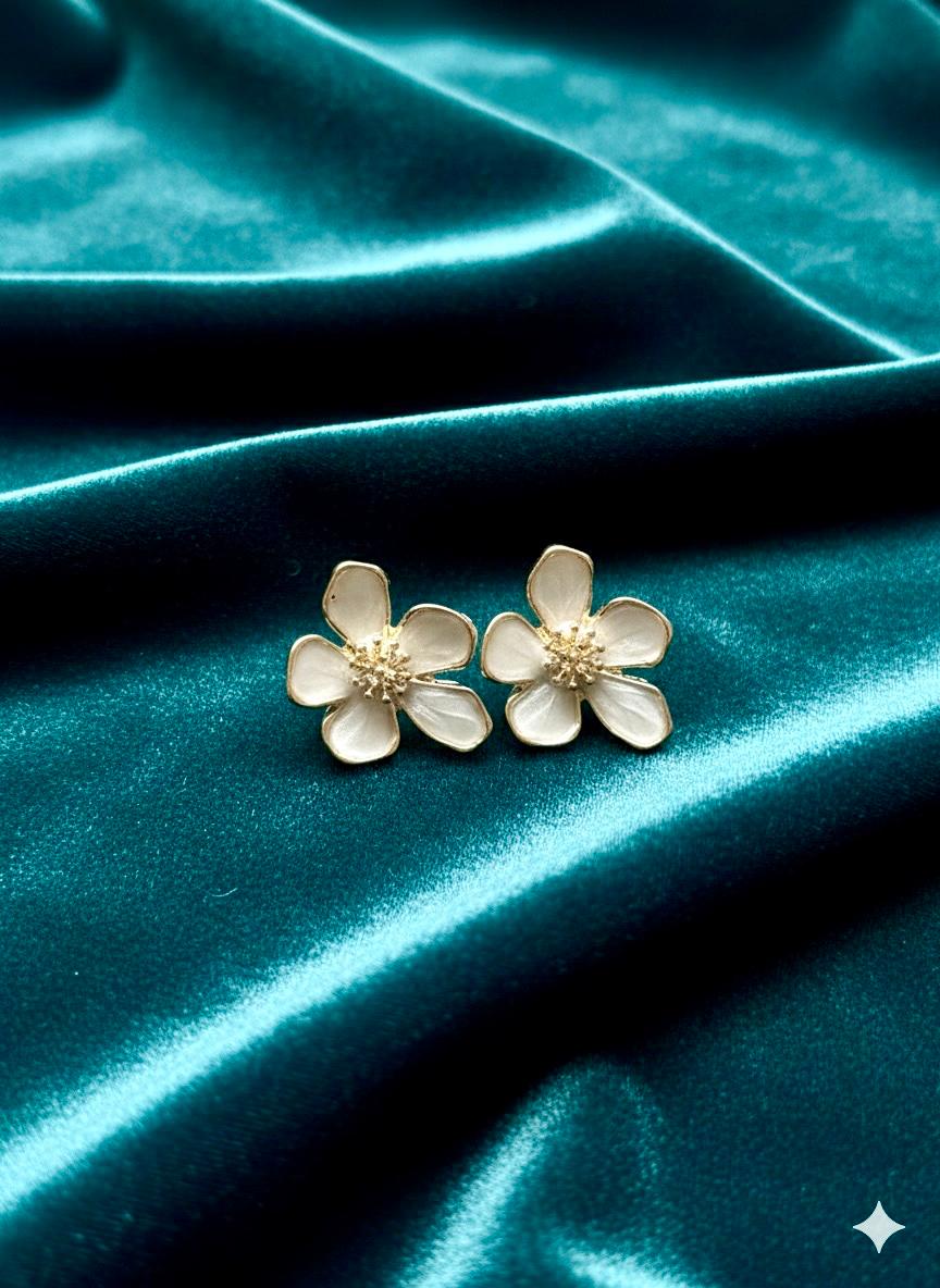 Shine-N-Glitz White Flower Earrings