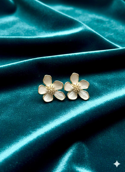 Shine-N-Glitz White Flower Earrings