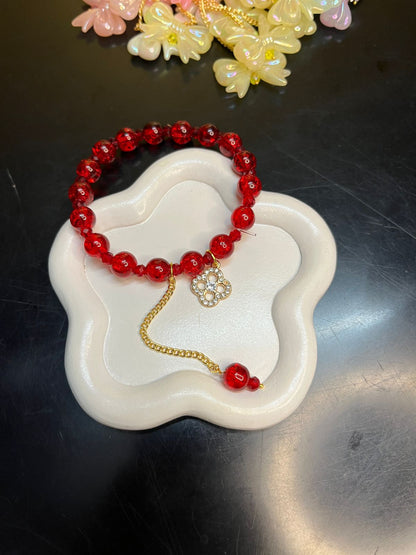 Crackled Glass Beads Bracelet with Charm - 10