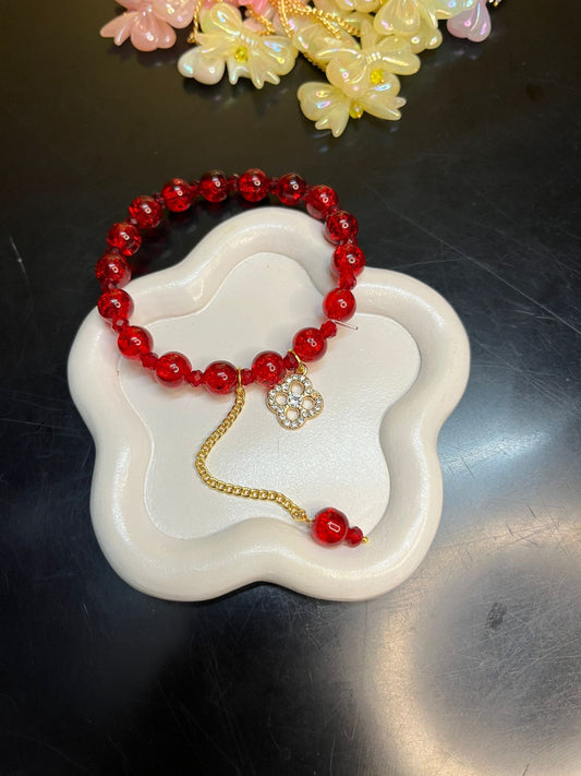 Crackled Glass Beads Bracelet with Charm - 10