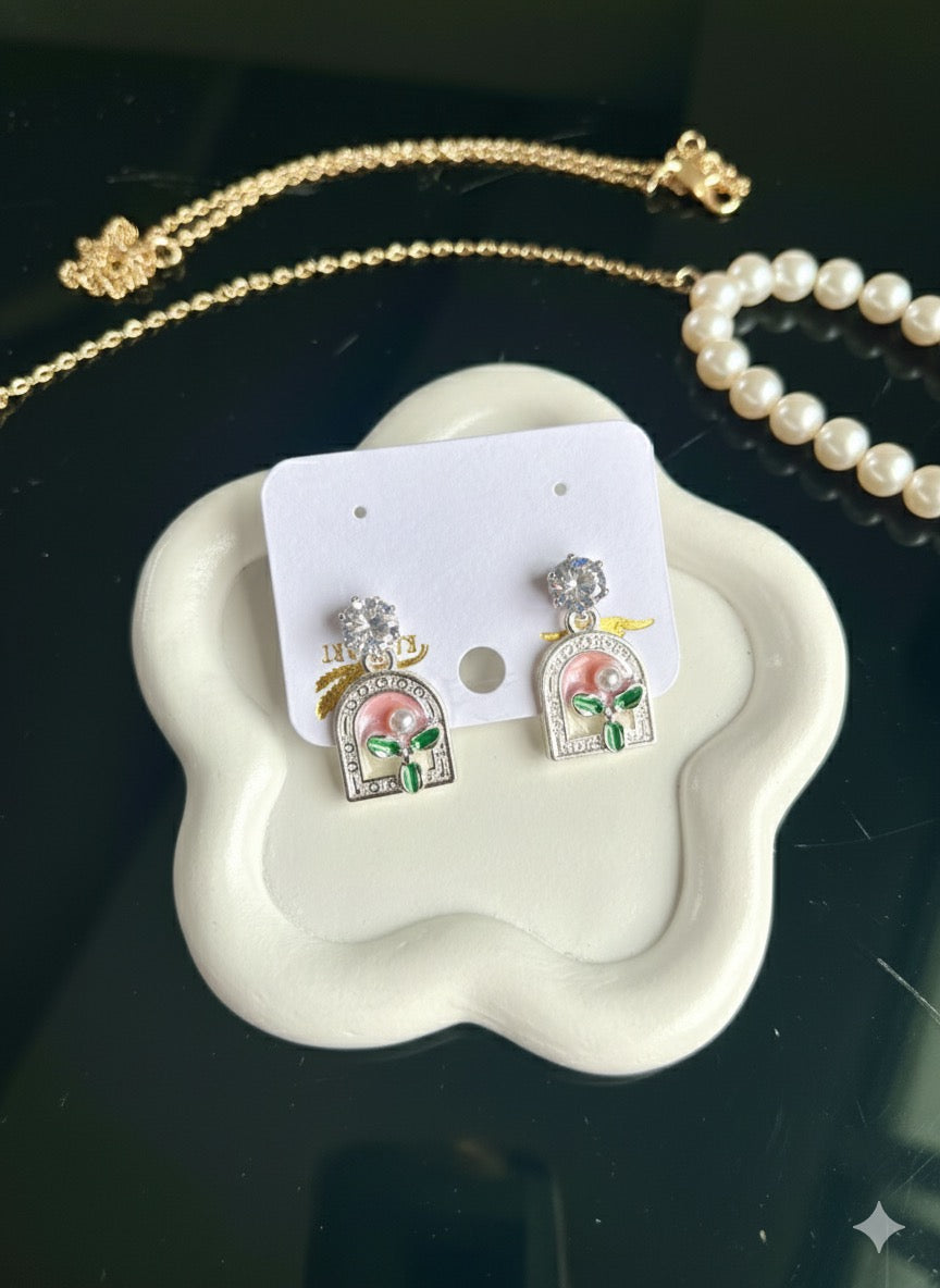 Blooming Pink Arch Earrings