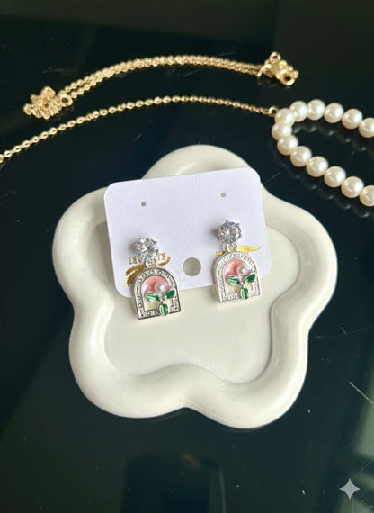 Blooming Pink Arch Earrings