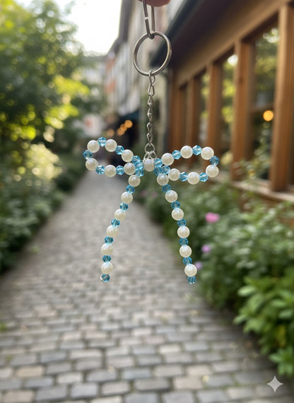 Bow Keychain for Handbag - blue&white