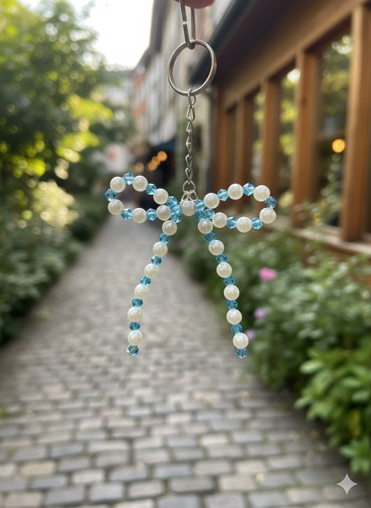 Bow Keychain for Handbag - blue&white
