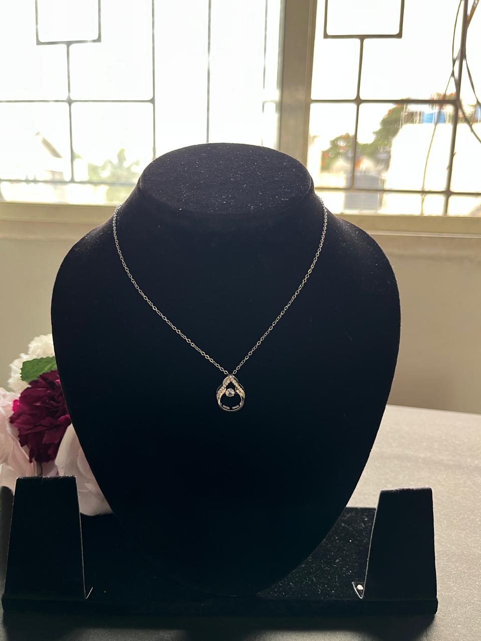 Dancing Diamond Teardrop Pendant with Chain