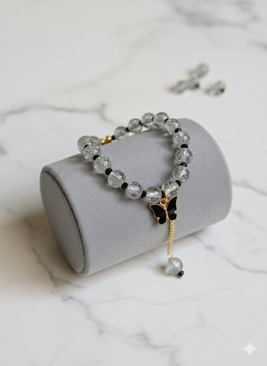 Crackled Glass Beads Bracelet with Charm - 2