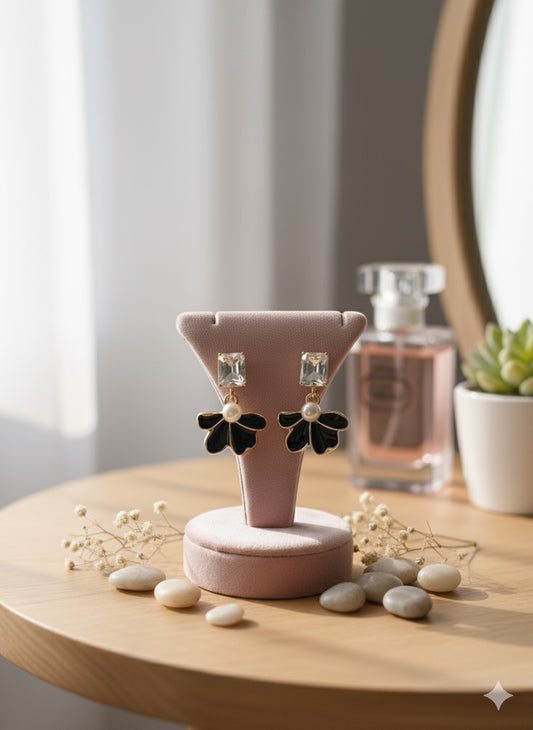 Black Blossom Crystal Drop Earrings